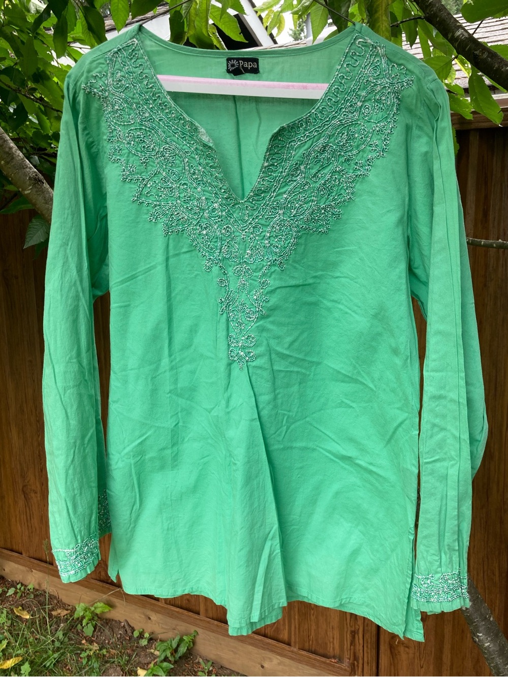 Women's Green Embellished V-Neck Tunic